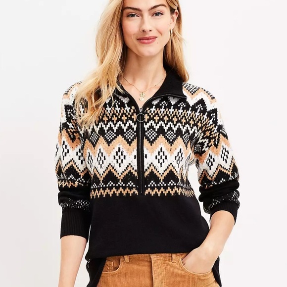 LOFT Fair Isle Half Zip Tunic Sweater - Picture 1 of 10